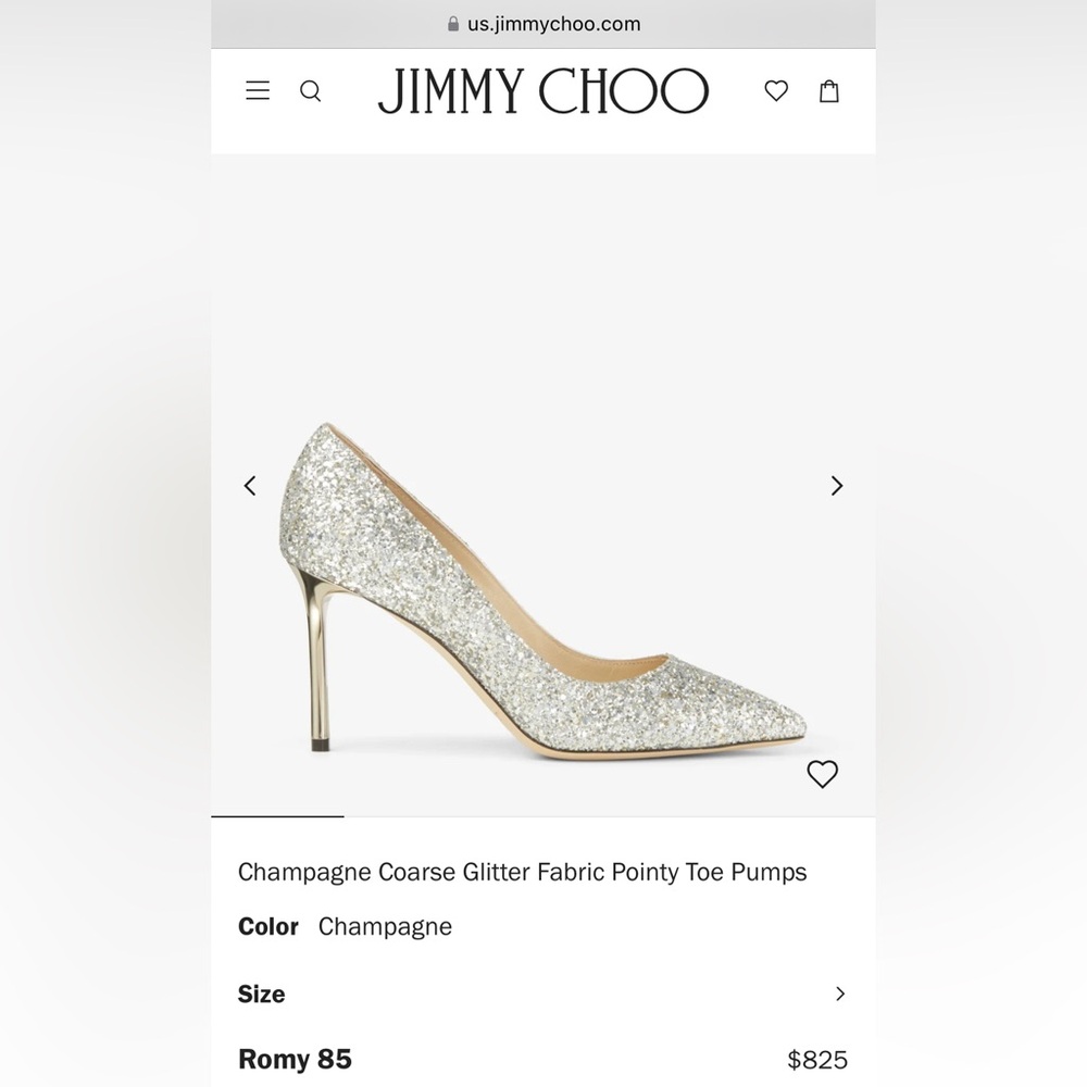 Jimmy Choo Romy 85 Champagne Coarse Glitter Fabric Pointy Toe Pumps Size 39 (9) - Picture 8 of 9